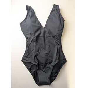 TA3 Plungey One Piece Swimsuit Black Lace Up Sculpting Slimming Classic XL NWT